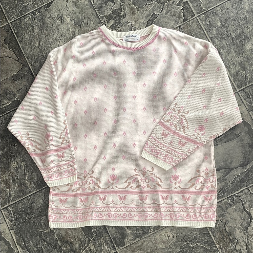 Vintage HELEN HARPER 🇨🇦 Pink White Patterned Sweater Cottagecore Coastal Grandma